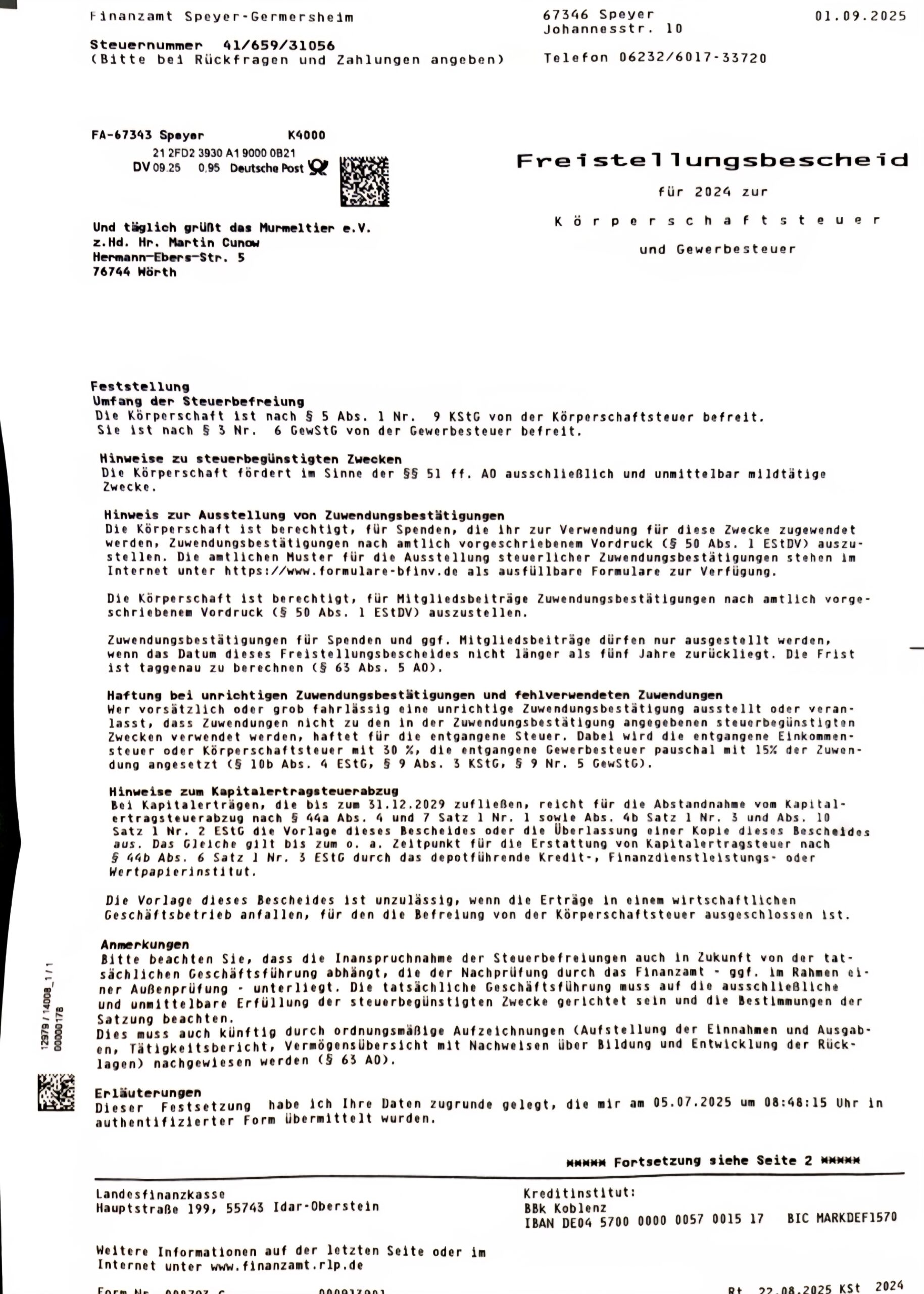 Bescheid 2024 (Freistellung- Körberschaft)
